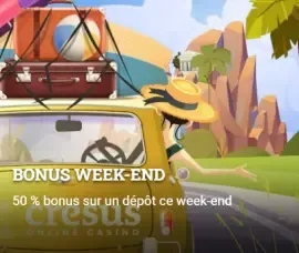 Cresus Casino weekend bonus 50% on deposit with travel theme