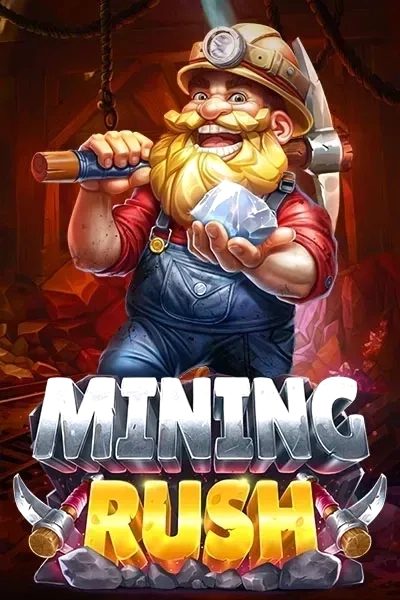 Mining Rush slot game with cheerful miner holding diamond