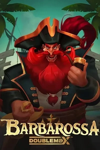 Barbarossa Doublex slot game with a fierce pirate captain holding a pipe